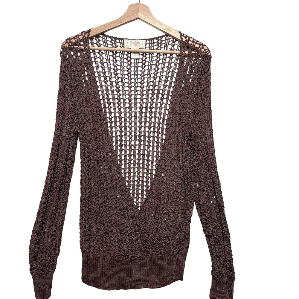 Kroshetta Crochet Crossover Wrap Sweater Balletcore Top Women's Medium 90s‎ Y2K